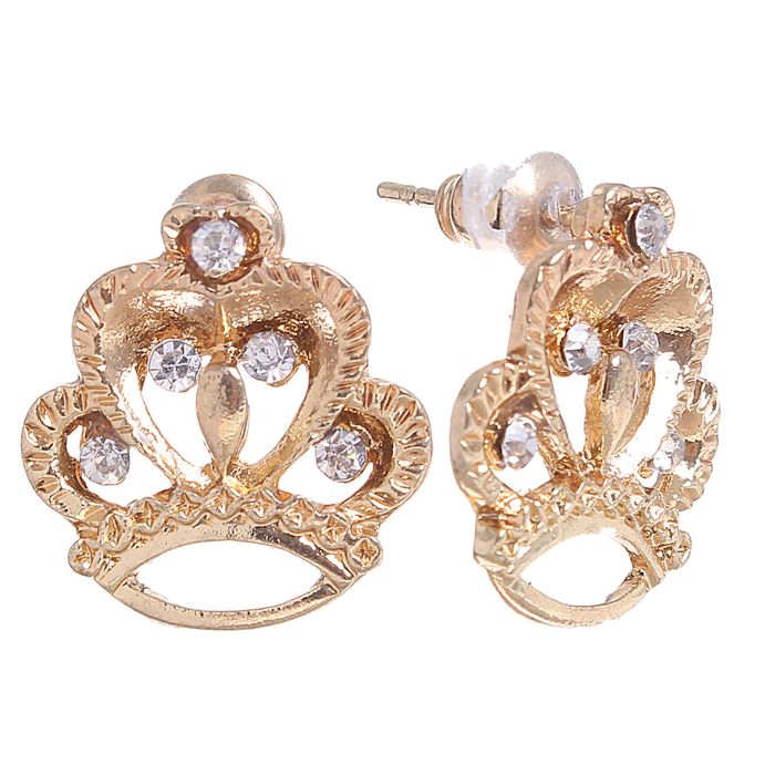 Серьги со стразами "Корона", цвет белый в золоте