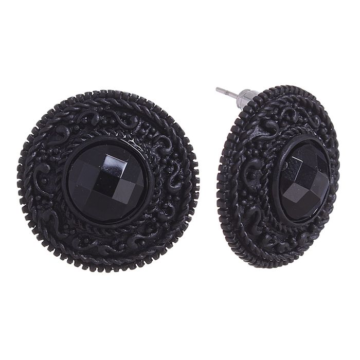 Серьги со стразами "Круг" узор, цвет чёрный