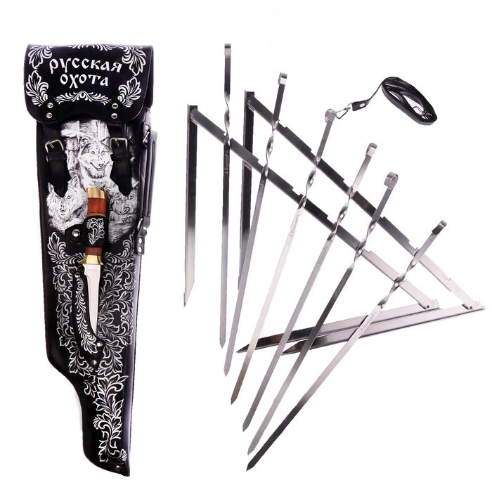 Набор для шашлыка "Волки": 6 шампуров, нож
