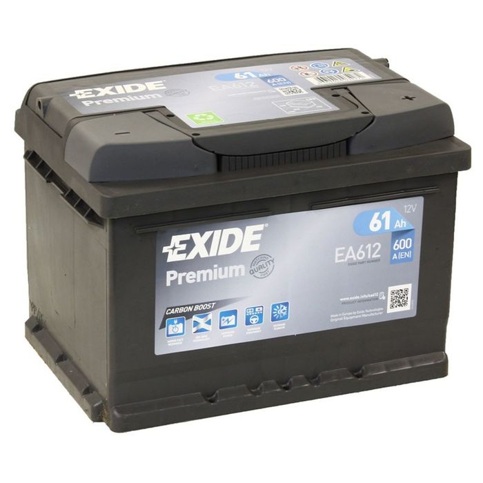 Аккумуляторная батарея Exide 61 Ач, обратная полярность Premium EA612, низкий