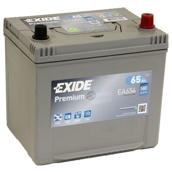 Аккумуляторная батарея Exide 65 Ач, обратная полярность Premium EA654 (D23FL)