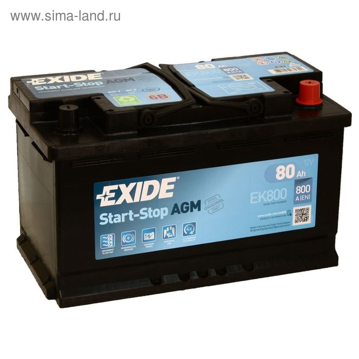 фото Аккумуляторная батарея exide 80 ач, обратная полярность start-stop agm ek800