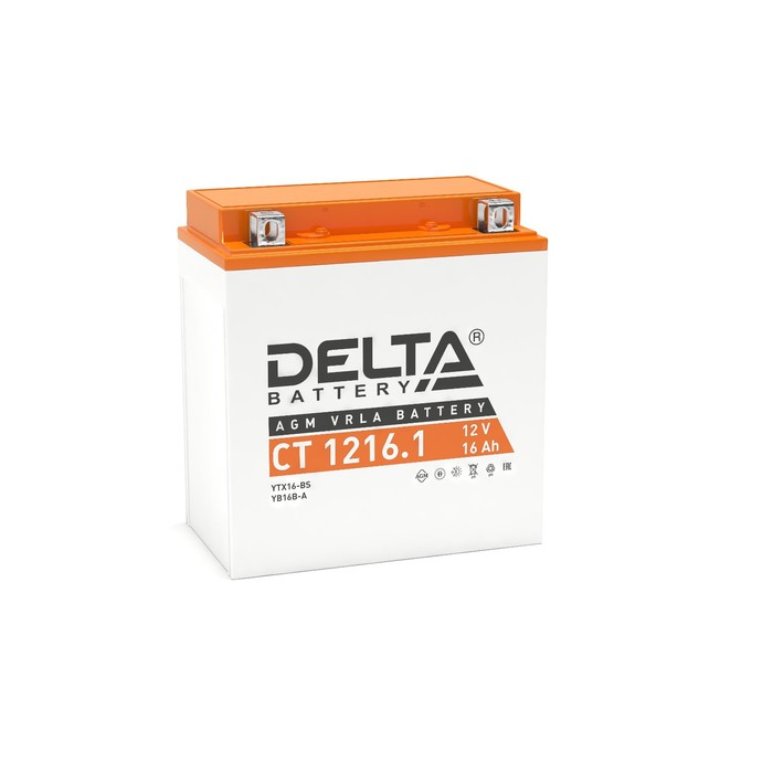 Аккумуляторная батарея Delta СТ1216.1 (YTX16-BS, YB16B-A) 12 В, 16 Ач прямая (+ -) аккумуляторная батарея delta ст1214 ytx14 bs ytx14h bs ytx16 bs yb16b a 12v 14 ач прямая