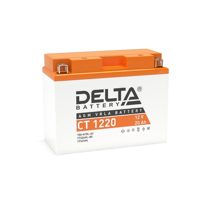 аккумуляторная батарея delta ст1220 1 yt19bl bs 12 в 20 ач обратная Аккумуляторная батарея Delta СТ1220 (Y50-N18L-A3, YTX24HL-BS, YTX24HL) 12 В, 20 Ач обратная (- +)
