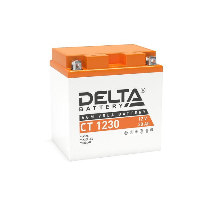 аккумуляторная батарея delta ст1220 1 yt19bl bs 12 в 20 ач обратная Аккумуляторная батарея Delta СТ1230 (YTX30L, YТX30L-BS, YB30L-B) 12 В, 30 Ач обратная (- +)