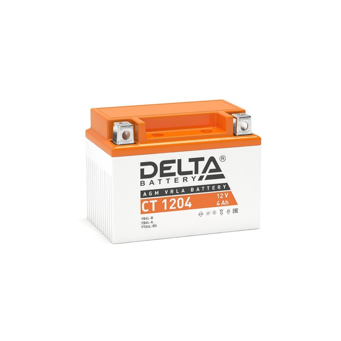 цена Аккумуляторная батарея Delta СТ1204 (YB4L-B, YB4L-A, YTX4L-BS) 12 В, 4 Ач обратная (- +)
