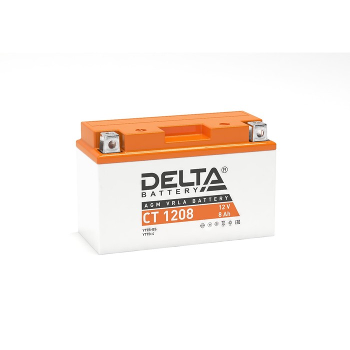 Аккумуляторная батарея Delta СТ1208 (YT7B-BS, YT7B-4, YT9B-BS) 12 В, 8 Ач прямая (+ -) аккумуляторная батарея delta ст1214 ytx14 bs ytx14h bs ytx16 bs yb16b a 12v 14 ач прямая
