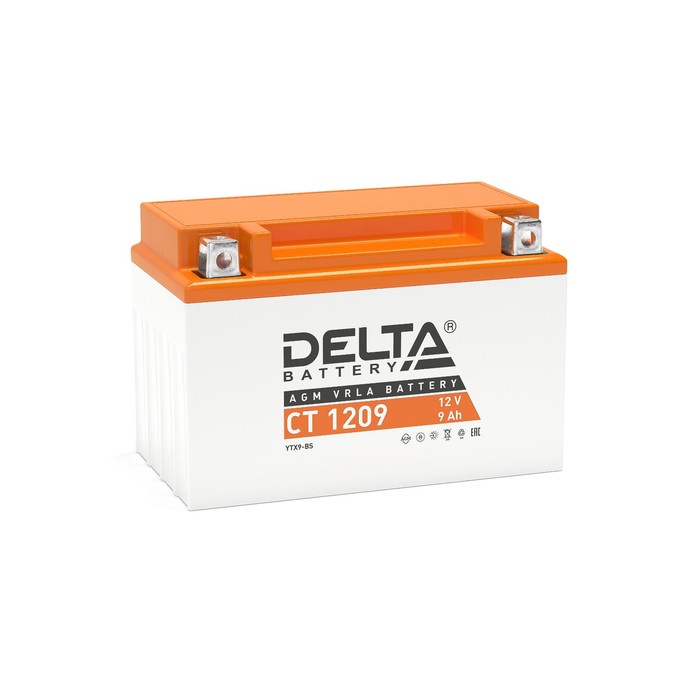 цена Аккумуляторная батарея Delta СТ1209 (YTX9-BS, YTX9) 12 В, 9 Ач прямая (+ -)