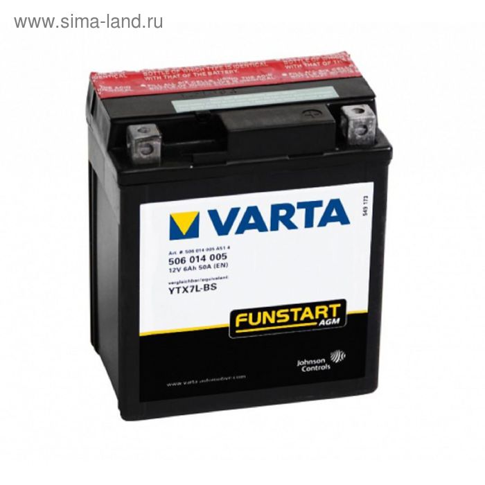 фото Аккумуляторная батарея varta 6 ач moto agm 506 014 005 (ytx7l-bs)