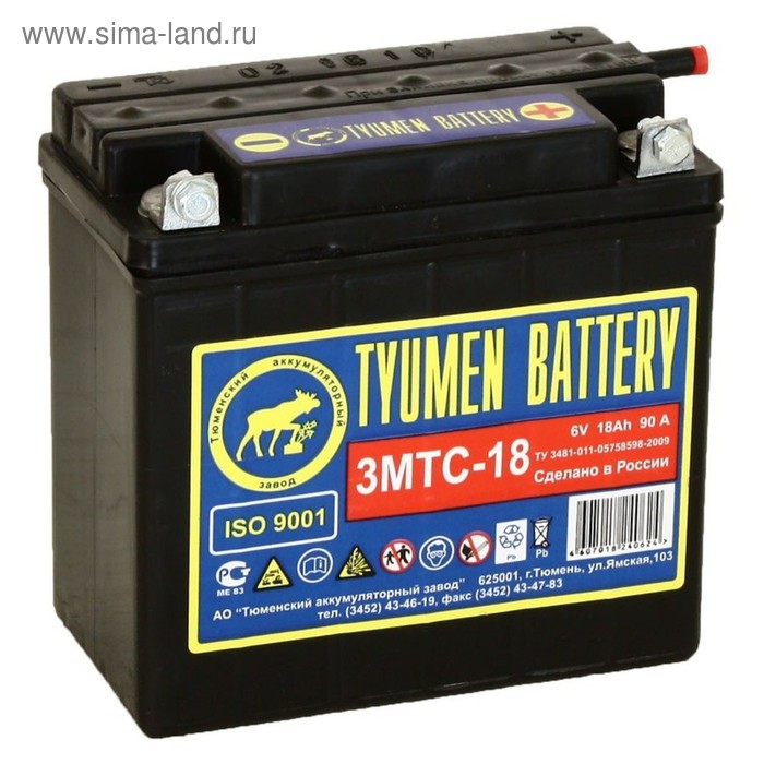 Аккумуляторная батарея Тюмень 18 Ач 6 В, 3МТС-18