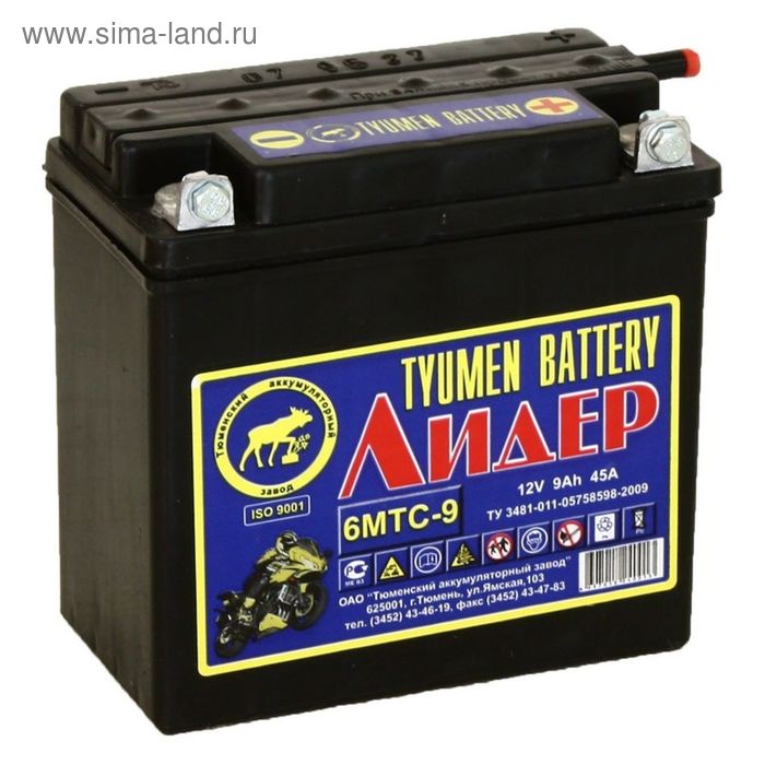 фото Аккумуляторная батарея тюмень 9 ач 12 вольт 6мтс-9 лидер, болт tyumen battery