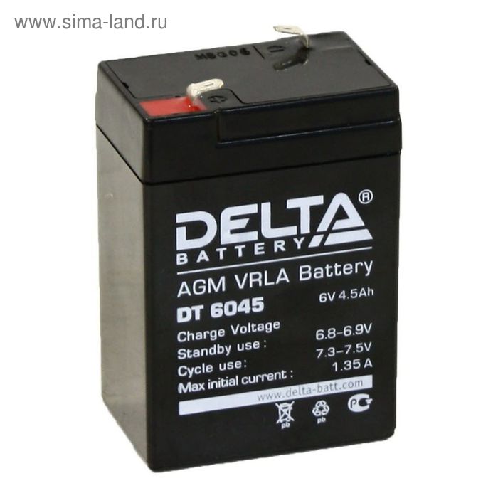 Аккумуляторная батарея Delta 4,5 Ач 6 Вольт DT 6045 аккумуляторная батарея delta 2 3 ач 6 вольт dt 6023 75