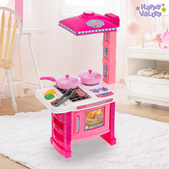 Игровой модуль "Кухня шеф-повара" розовая, 7 предметов, световые и звуковые эффекты, высота 51 см, БОНУС - кулинарная книга