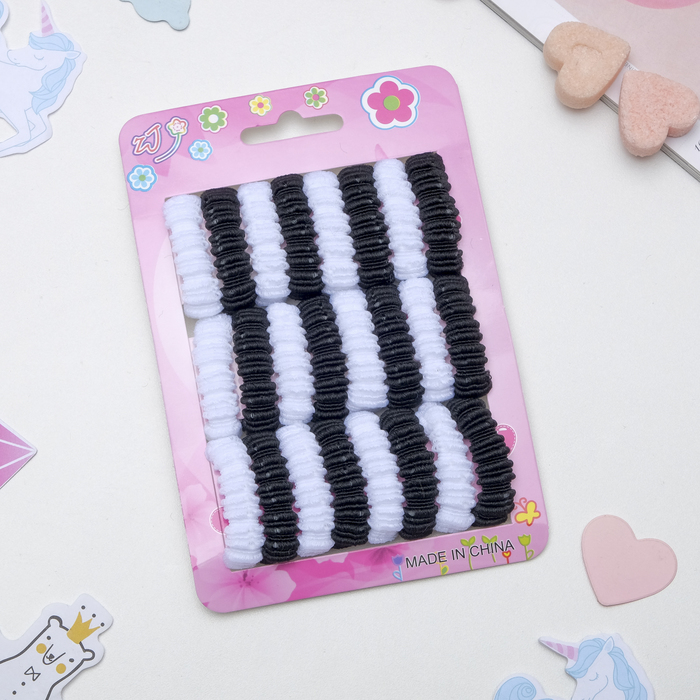 Резинки для волос "Махрушка" (набор 24 шт.), чёрные и белые