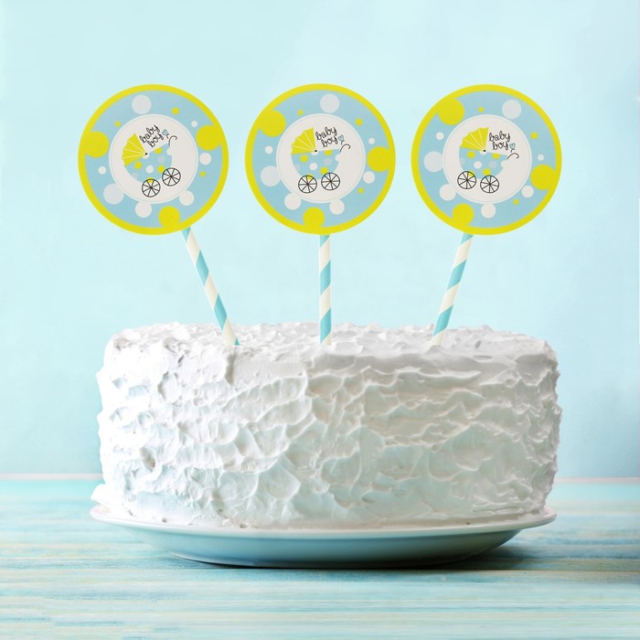 Топпер на держателе "Малютка", колясочка, набор 6 шт., цвет голубой