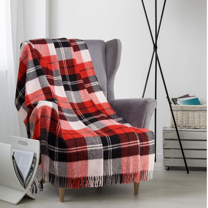 Плед шерстяной Эльф 140х200 см, бел/крас/черн рап.2, 70% новозеландская шерсть, 30% п/э