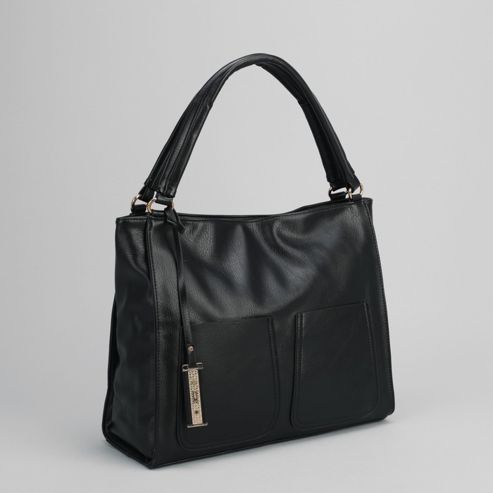 Сумка женская на молнии, 1 отдел с перегородкой, 3 наружных кармана, чёрная