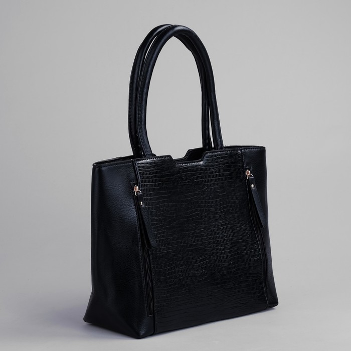 Сумка женская на молнии, 1 отдел с перегородкой, 3 наружных кармана, чёрная