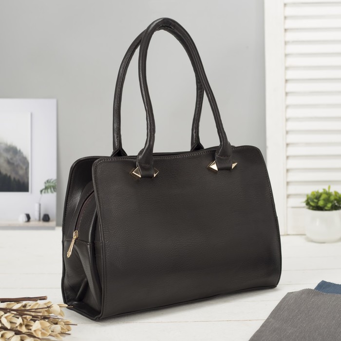 Сумка женская на молнии, 1 отдел с перегородкой, наружный карман, коричневая