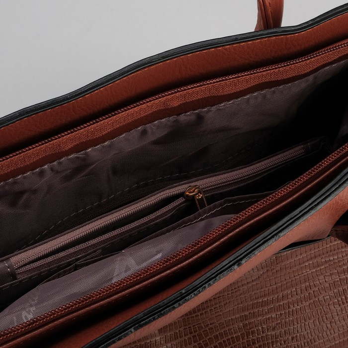 Сумка женская на молнии, 1 отдел с перегородкой, наружный карман, рыжая