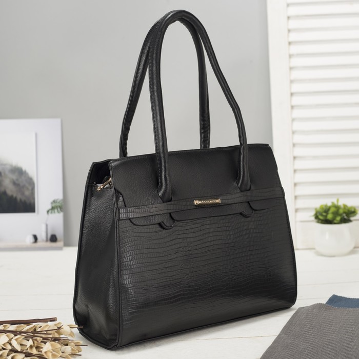 Сумка женская на молнии, 1 отдел с перегородкой, наружный карман, чёрная