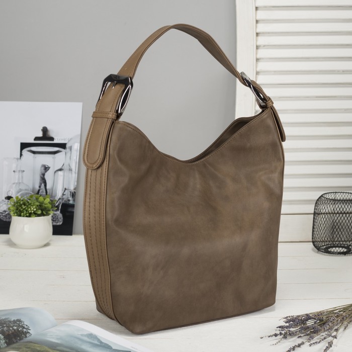 Сумка женская на молнии, 1 отдел, наружный карман, коричневая