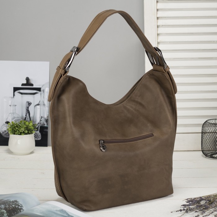 Сумка женская на молнии, 1 отдел, наружный карман, коричневая