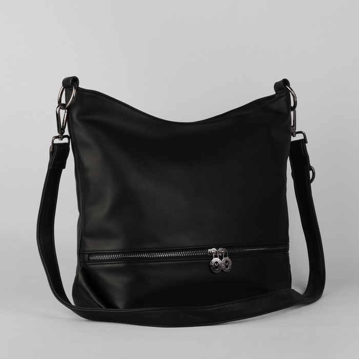 Сумка женская на молнии, 1 отдел, 2 наружных кармана, длинный ремень, чёрная