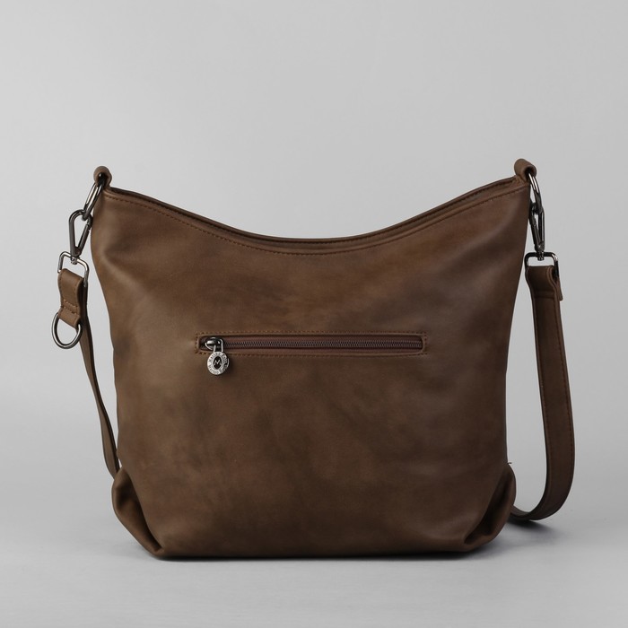 Сумка женская на молнии, 1 отдел, 2 наружных кармана, длинный ремень, коричневая
