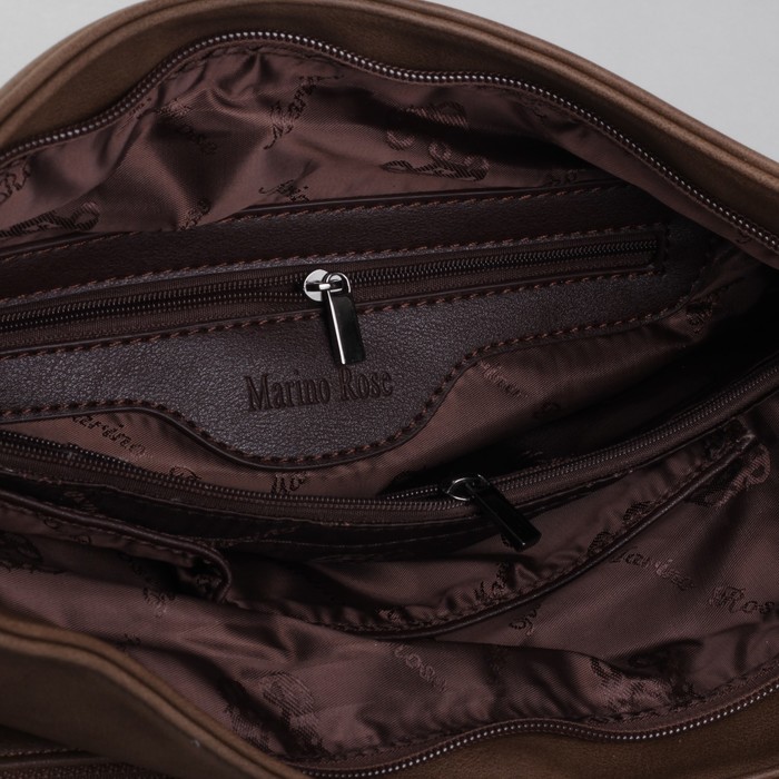 Сумка женская на молнии, 1 отдел, 2 наружных кармана, длинный ремень, коричневая