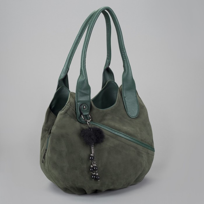 Сумка женская на молнии, 3 отдела, 2 наружных кармана, зелёная