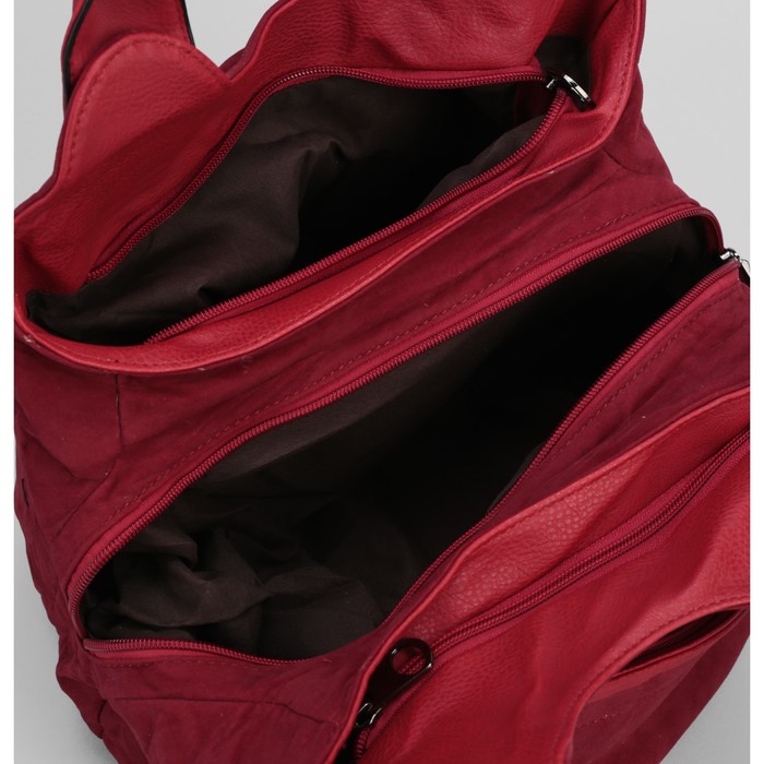 Сумка женская на молнии, 3 отдела, 2 наружных кармана, красная