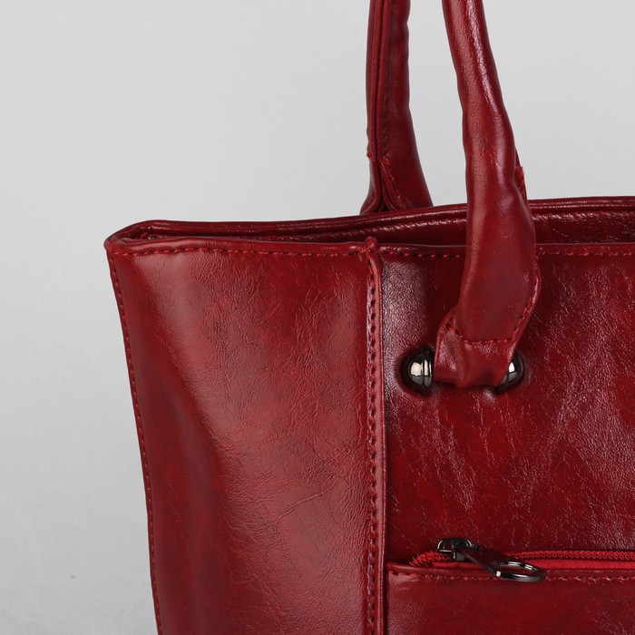 Сумка женская на молнии, 1 отдел с перегородкой, 2 наружных кармана, красная