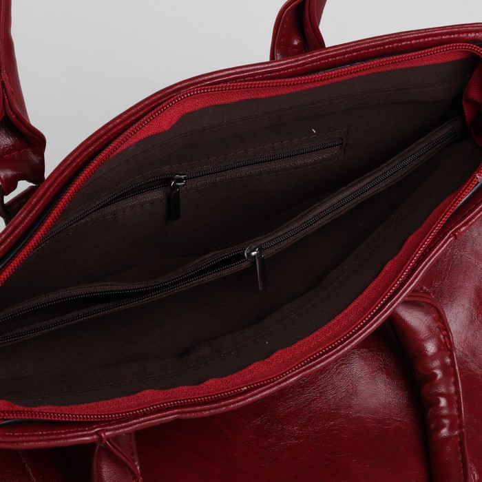 Сумка женская на молнии, 1 отдел с перегородкой, 2 наружных кармана, красная