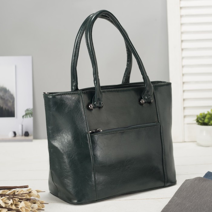 Сумка женская на молнии, 1 отдел с перегородкой, 2 наружных кармана, зелёная