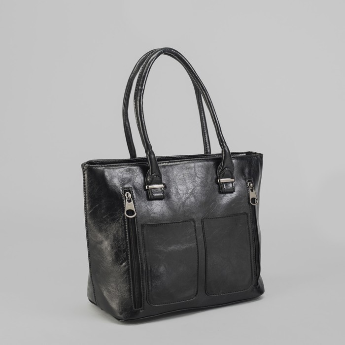 Сумка женская на молнии, 1 отдел с перегородкой, 2 наружных кармана, чёрная