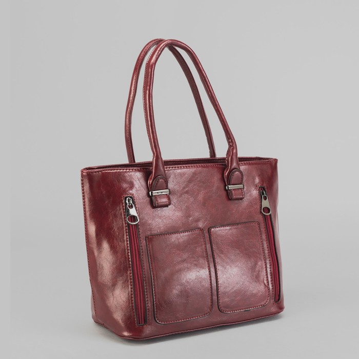 Сумка женская на молнии, 1 отдел с перегородкой, 2 наружных кармана, красная