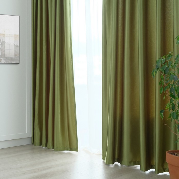 Штора портьерная "Этель" ширина 135 см, высота 250 см, цвет фисташковый, глянцевая