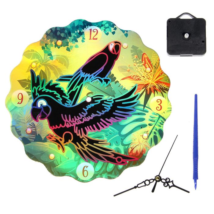 Часы-гравюра "Попугаи", 25 см