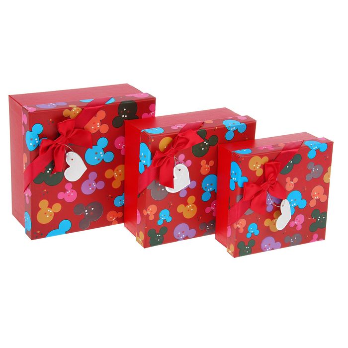 Набор коробок 3в1 "Мышата", красный, 19,5 х 19,5 х 9 - 15,5 х 15,5 х 6,5 см