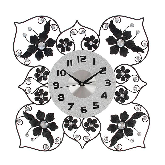 Часы настенные интерьерные "Серия Ажур. Цветочки в форме квадрата", d=45 см