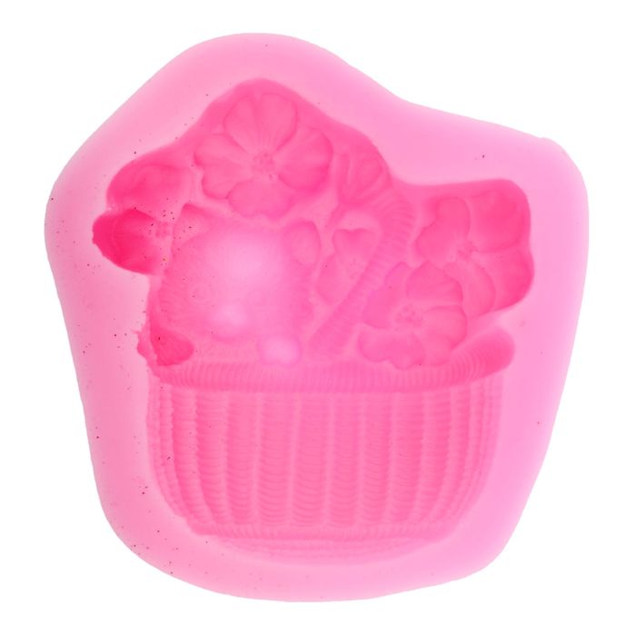 Форма силиконовая для творчества "Корзинка с цветами и кошкой"