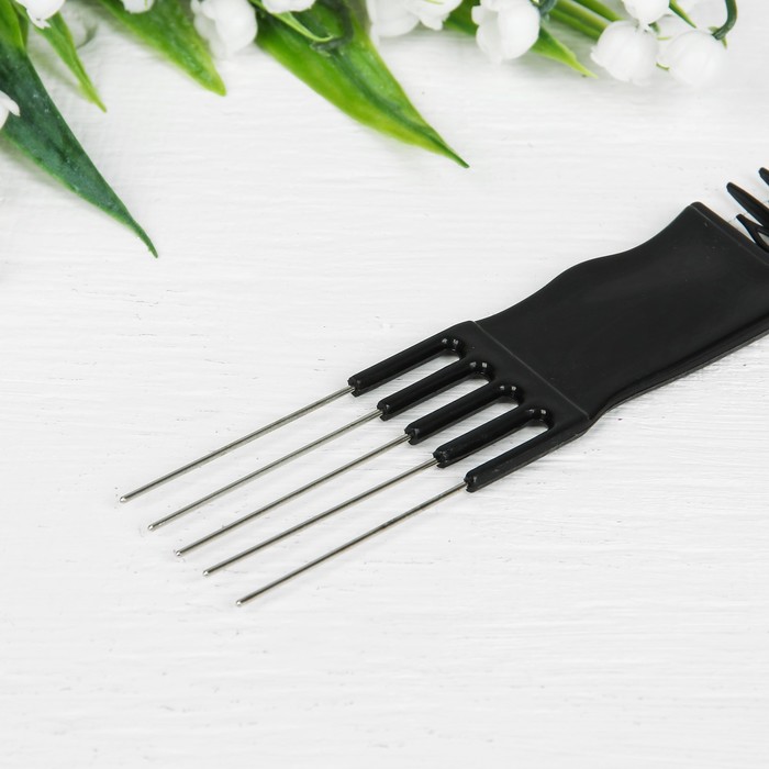 Расчёска двусторонняя, узкая, с металлическими зубьями, чёрная