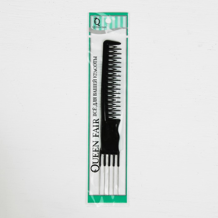 Расчёска двусторонняя, узкая, с металлическими зубьями, чёрная