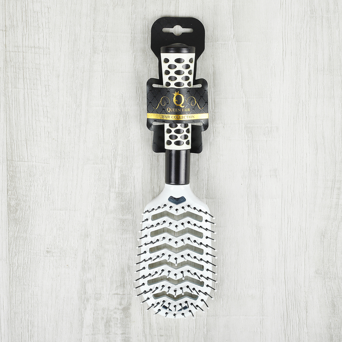 Расчёска массажная, вентилируемая, овальная, цвет чёрный/белый