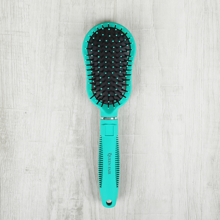 Расчёска массажная, прорезиненная, комбинированная, овальная, цвет бирюзовый