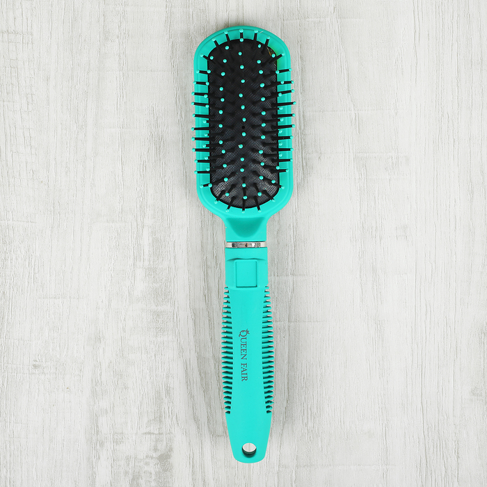 Расчёска массажная, прорезиненная, с зеркалом, прямоугольная, цвет бирюзовый