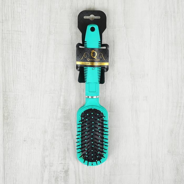 Расчёска массажная, прорезиненная, с зеркалом, прямоугольная, цвет бирюзовый