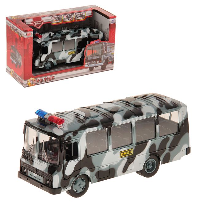 Автобус инерционный "ПАЗ Омон", световые и звуковые эффекты, двери открываются