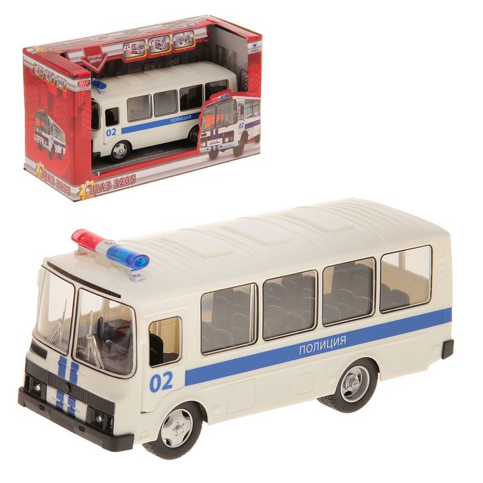 Автобус инерционный "ПАЗ Полиция", световые и звуковые эффекты, двери открываются